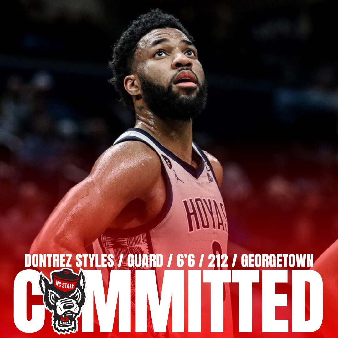 🚨Georgetown and UNC transfer guard Dontrez Styles has committed to NC State!!🚨

This past season the 6’6 / 212 pound Junior averaged 12.8 PPG, 5.8 RPG, and 0.8 APG!!

Styles was a former 4 ⭐️ prospect in the class of 2021z