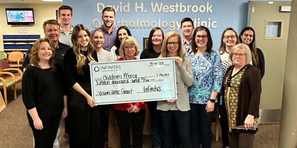 Thanks to our friends at @infinitaskc & Infinitas Cares for their $16k donation to our Ophthalmology Clinic! This will make a life-changing impact for kids facing visual challenges, giving more access to glasses/vision aids, empowering them to see the world with clarity and joy.