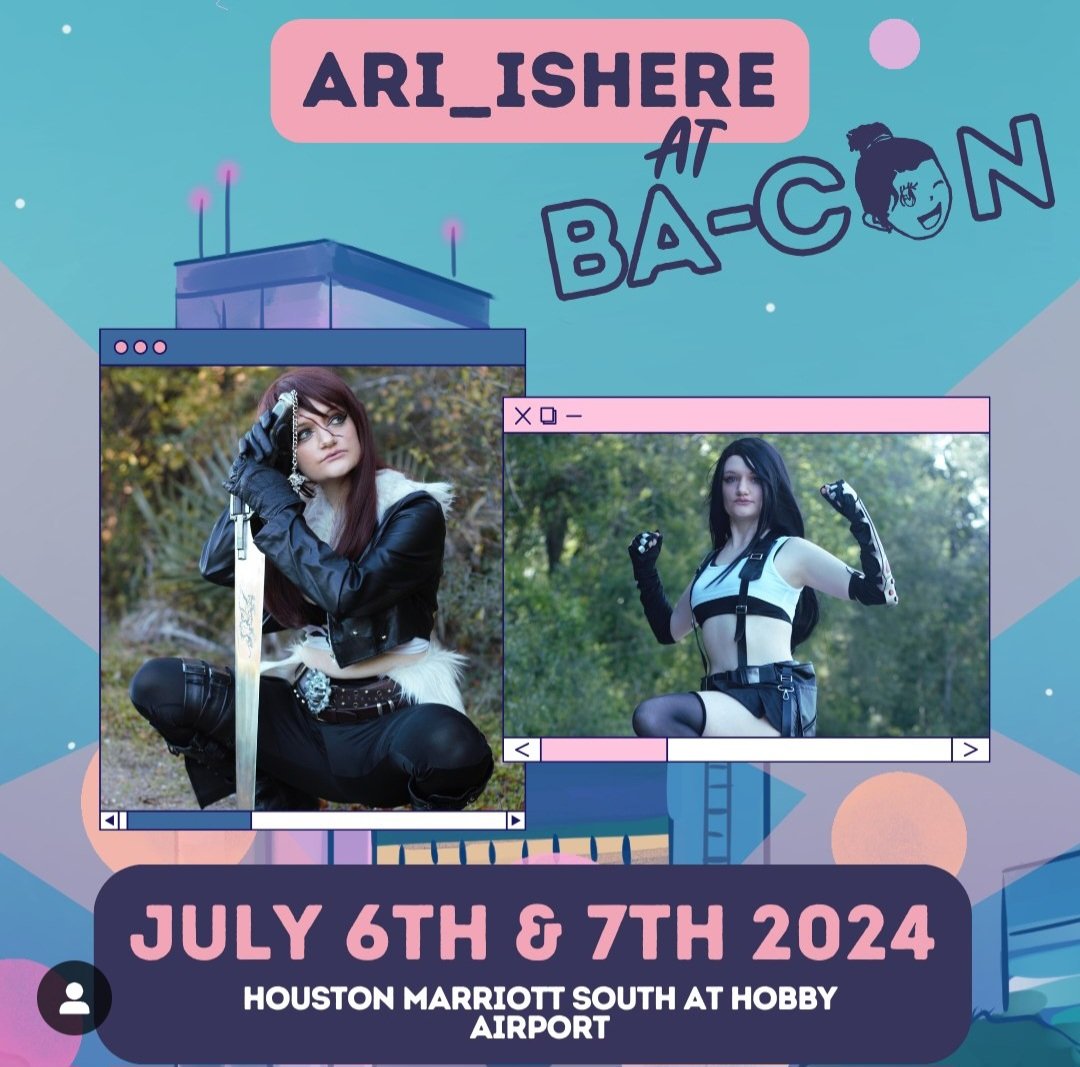 aridotrawr (@aridotrawr) on Twitter photo I've been hinting vaguely at an IRL opportunity 👀
Resharing from Instagram 💖
I'll be guesting at <a href="/BA_CONAnimeCon/">Ba-Con & Alvin Anime Fest</a> this year in July ✨
If you come see me I will give you a free wallet sized cosplay print signed & we can chat too 💖
I'll also be participating in panels 💞 Very I've been hinting vaguely at an IRL opportunity 👀
Resharing from Instagram 💖
I'll be guesting at <a href="/BA_CONAnimeCon/">Ba-Con & Alvin Anime Fest</a> this year in July ✨
If you come see me I will give you a free wallet sized cosplay print signed & we can chat too 💖
I'll also be participating in panels 💞 Very