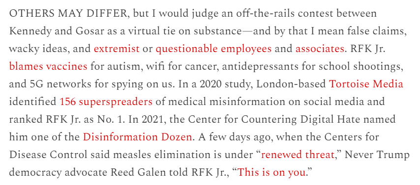 Why did the Kennedy family endorse Joe Biden today, instead of their brother and cousin RFK Jr.? Start with this single paragraph from my piece this week @BulwarkOnline: thebulwark.com/p/crank-politi…