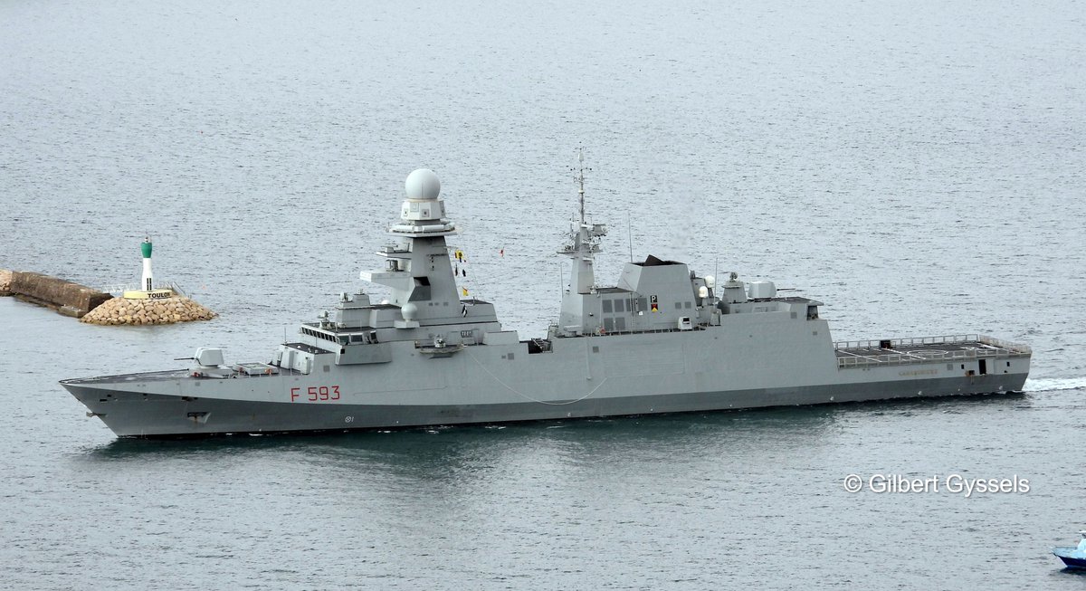 WarshipCam's tweet photo. Italian Navy Bergamini-class (FREMM) anti-submarine frigate ITS Carabiniere (F 593) coming into Toulon, France - April 18, 2024 #itscarabiniere #f593

SRC: TW-@GGYSSELSSHIPS https://t.co/EDiKFPe263