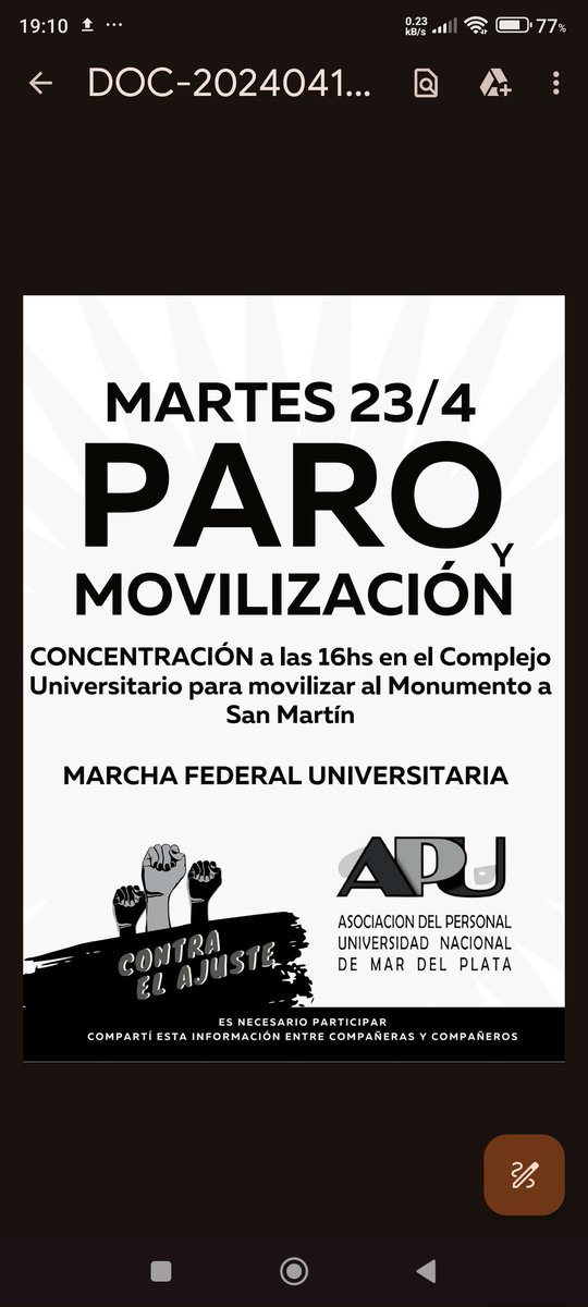 tuiteronovato's tweet photo. Los y las trabajadores de la @unmdp paramos y nos movilizamos el martes 23-04 porque Milei está #ajustando a la #UniversidadPublica y en poco tiempo no podremos funcionar. Además les docentes y no docentes tenemos salarios de hambre #bastadeajustar #MileiLoHizo https://t.co/JN1YPOpVQ1