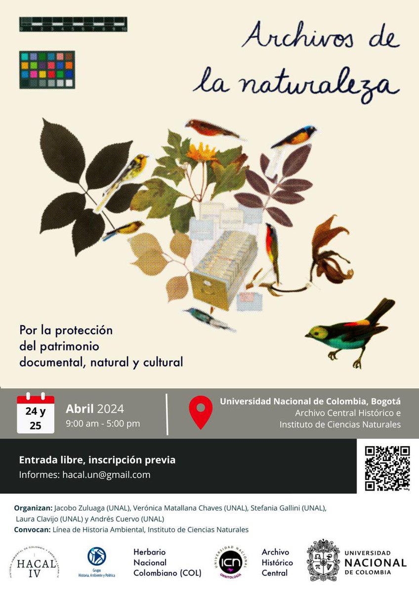 Poner en diálogo archivos documentales y colecciones biológicas: esto haremos en #archivosDeLaNaturaleza la próxima semana en la @UNALOficial. @HisAmbyPol, @ICNUNAL y @Historico_UN unidos por la defensa del #PatrimonioCultural y natural colombiano.