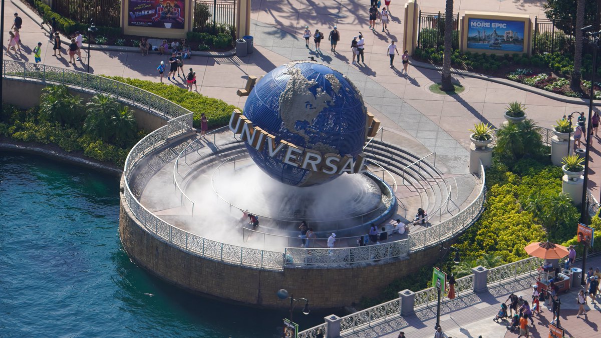 Aerial photo of the Universal globe.
