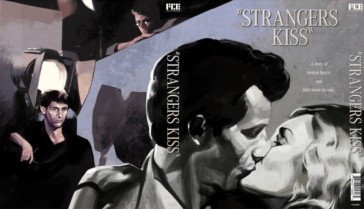 The @ThatJPhillips slipcover art for STRANGERS KISS acknowledges the film (color) & the film within the film (black & white). Director Peter Coyote & producer Dan Shor look on as Blaine Novak & Victoria Tennant do take after take of the kiss. PREORDER 👉 tinyurl.com/ytrrcts8