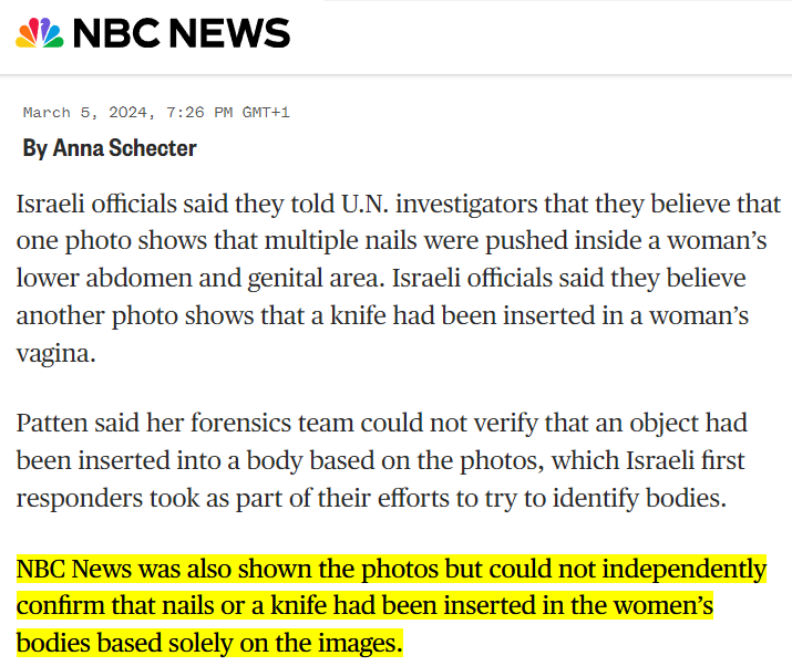 holy shit. NBC News also reviewed the same photos as the New York Times, and also concluded they don't show that nails were driven into a groin. This is absolutely insane. The New York Times just lied explicitly about having seen photos corroborating their story. Oh my god