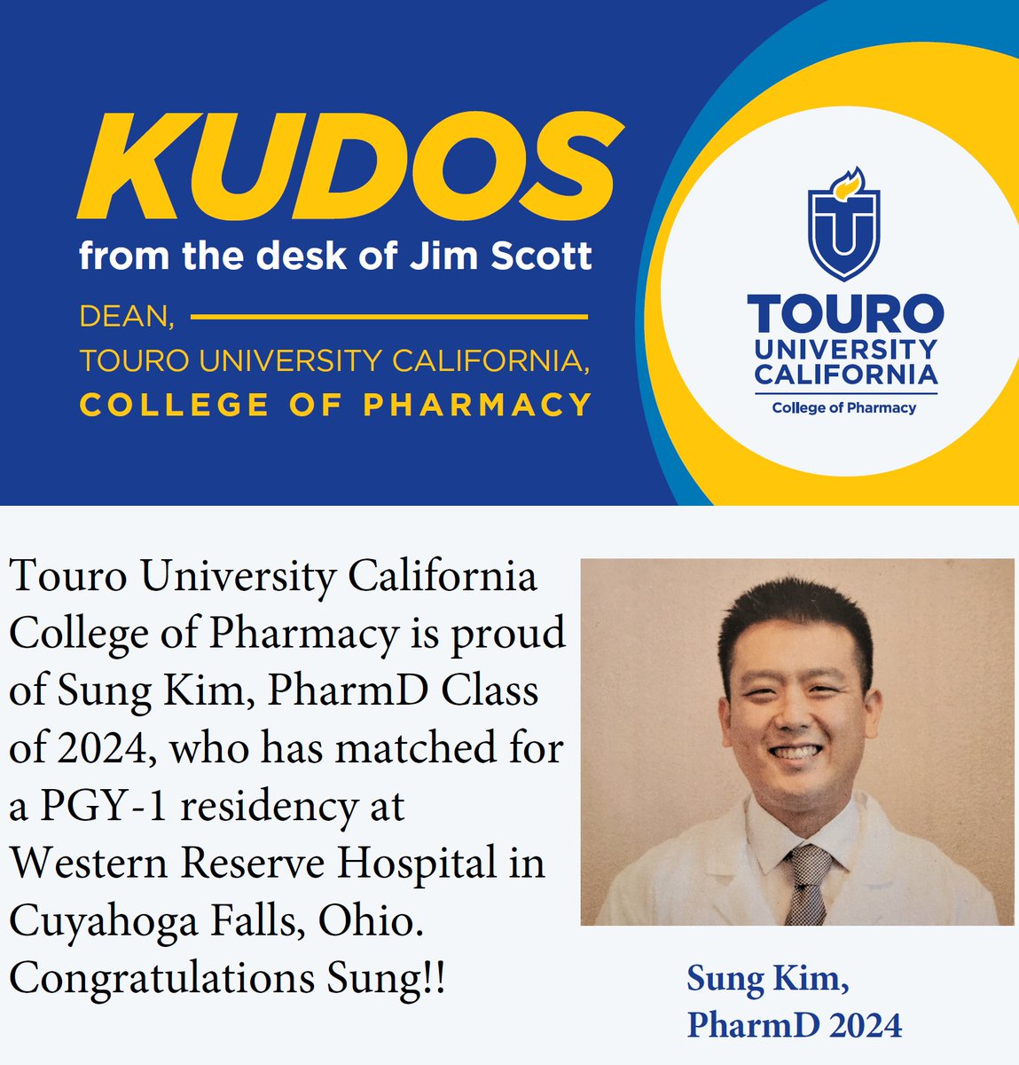 DeanJimScott's tweet photo. Touro University California is proud of our graduates!!  #DeanJimScott 
#TUCCOP https://t.co/qiCPDMLgOf