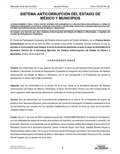 Este viernes 19 de abril cierra el plazo para buscar la titularidad de la Secretaría Técnica de la Secretaría Ejecutiva del Sistema Anticorrupción del Estado de México. Aquí los requisitos heyzine.com/flip-book/518e…