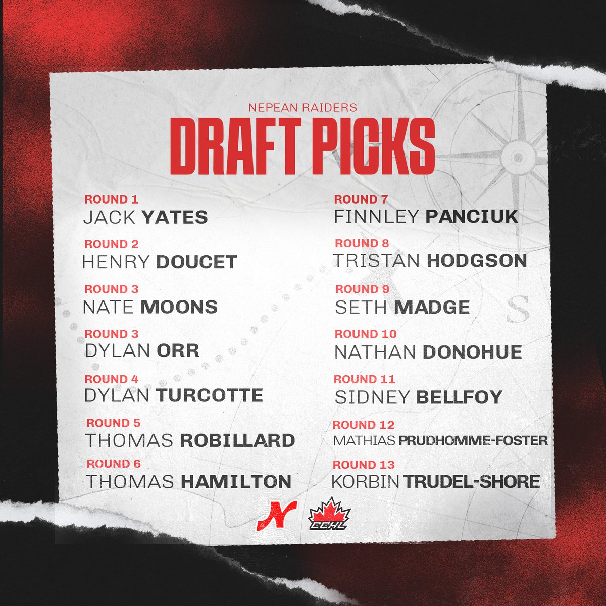 Congratulations to all of our 2024 CCHL Draft selections & protections!

#RaiderPride #SailTogether