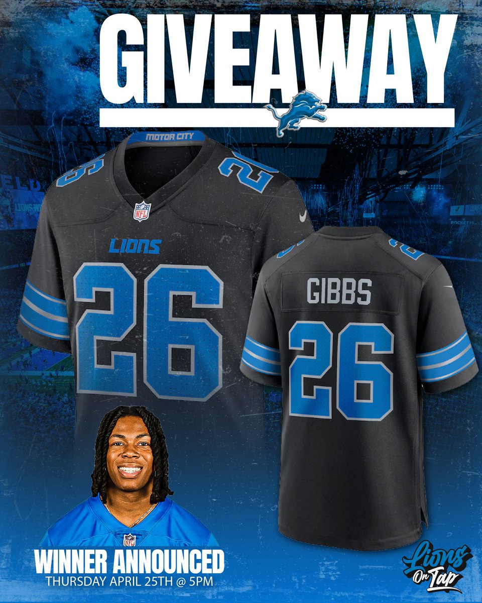 🚨GIVEAWAY TIME!!🚨 Jahmyr Gibbs Black Alternate Game Jersey ➡️ TO ENTER ⬅️ 1️⃣ You must be following me and @LionsOnTap 2️⃣ Like this post 3️⃣ Tag a friend 🗣️ The winner will be announced Thursday April 25th at 5PM!  #OnePride