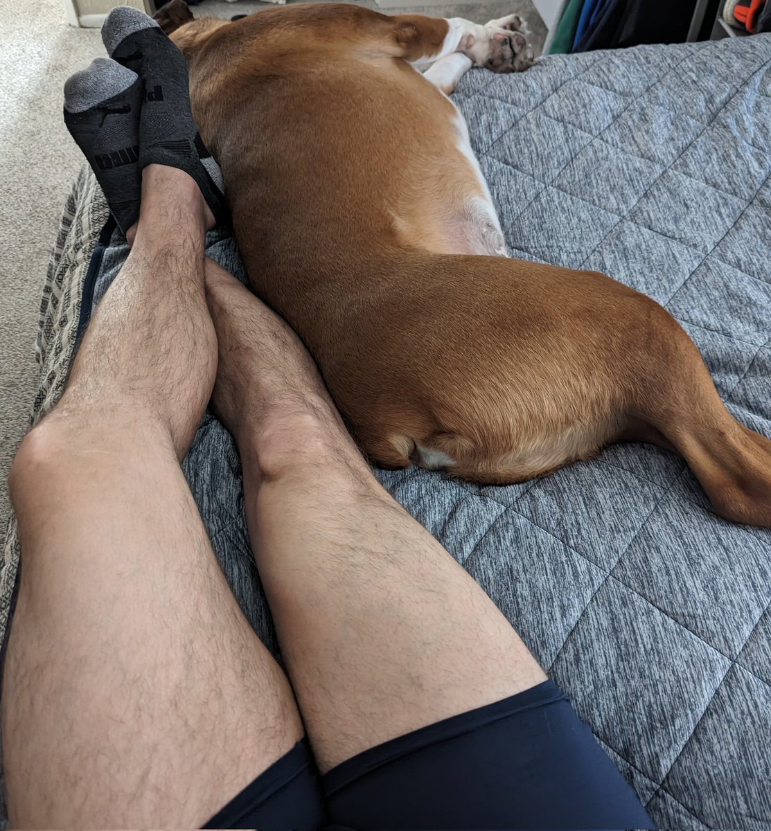 Long day. Relaxing with my dude. #thighThurs