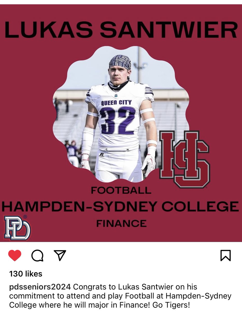 Today my son, Lukas Santwier, made it official - signing his LOI to continue his Academic &amp; Athletic Career at Hampden-Sydney College
<a href="/PDS_ChargersFB/">Providence Day Football</a> <a href="/ChadGrier_/">Chad Grier</a> <a href="/CoachCoiro/">Damon Coiro</a> <a href="/_Coach_Baldwin_/">Coach_Baldwin_</a> <a href="/David_Hickson/">David Hickson</a>
<a href="/coachserepca/">David Serepca</a> <a href="/Coach_Luvara/">Vince Luvara</a> <a href="/HSCCoachClarkJr/">David Clark Jr</a> <a href="/ZachZullinger/">Zach Zullinger '07</a> <a href="/HSC__FOOTBALL/">H-SC Football</a>