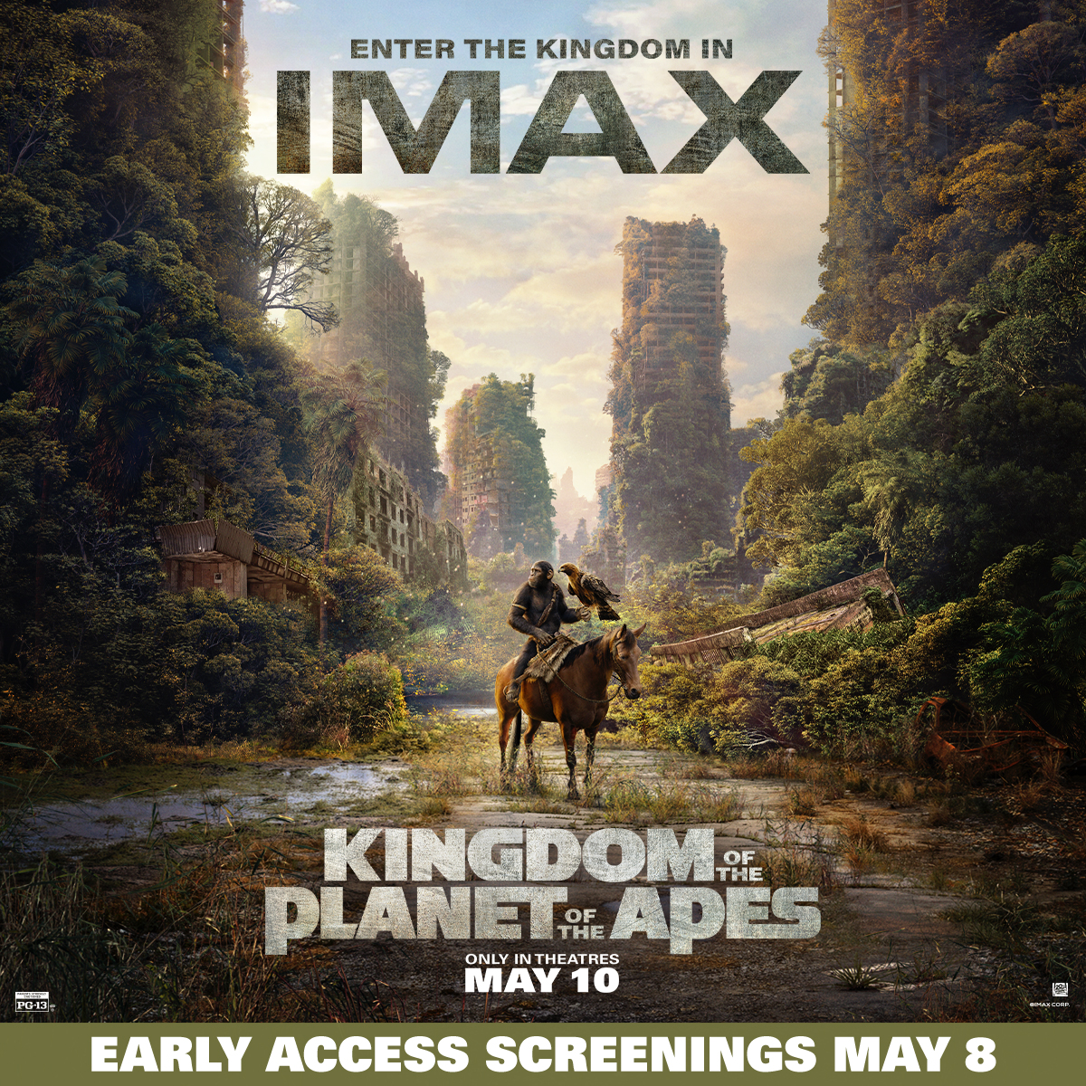 A kingdom rises. Tickets are now on sale for #KingdomOfThePlanetOfTheApes. Experience it in theaters May 10 with an early access screening on May 8. Get tix: bit.ly/3JhP7pc