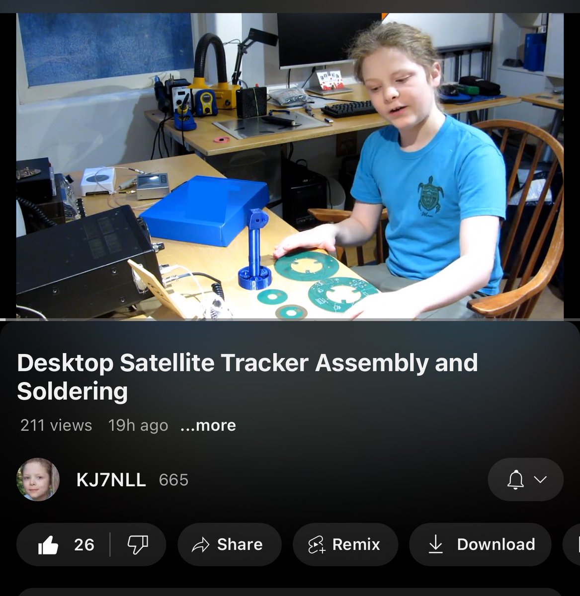 This is cool and has so few views. Share this around! Kid is building a desktop satellite tracker. Link below.
