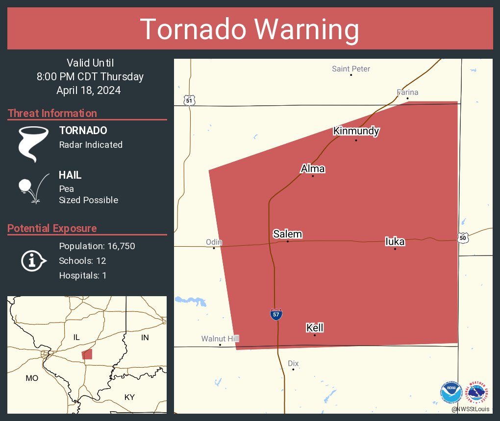 Tornado Warning continues for Salem IL, Kinmundy IL and Iuka IL until 8:00 PM CDT