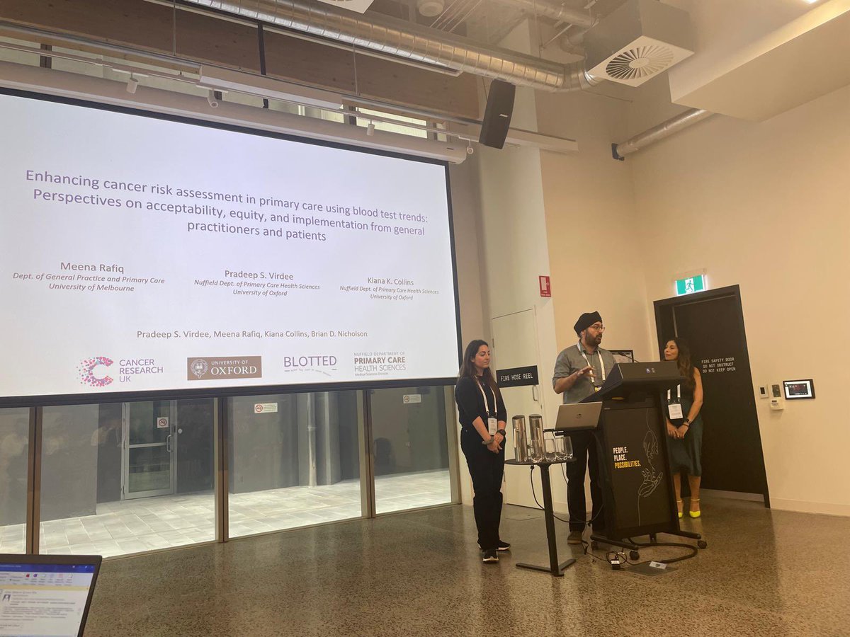 Proud to co-present with @OxPrimaryCare’s Kiana Collins and @UniMelb’s @DrMeenaRafiq a workshop gathering perceptions of acceptability, equity, and implementation considerations towards blood test trends for improving early detection of cancer. #CAPRI2024