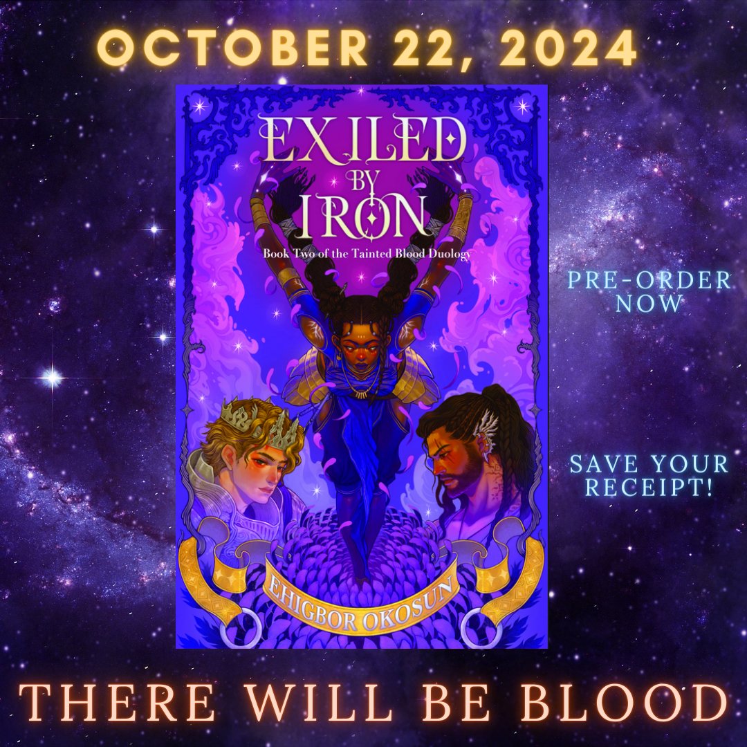 Mark your calendars, October 22nd, Forged By Blood's sequel, Exiled By Iron, is landing, and she will take no prisoners. 💜🗡️💛😈 Want to pre-order? @BNBuzz is having a 25% off sale right now + there'll be a list of local indies on my website for signed copies + treats! 🥳