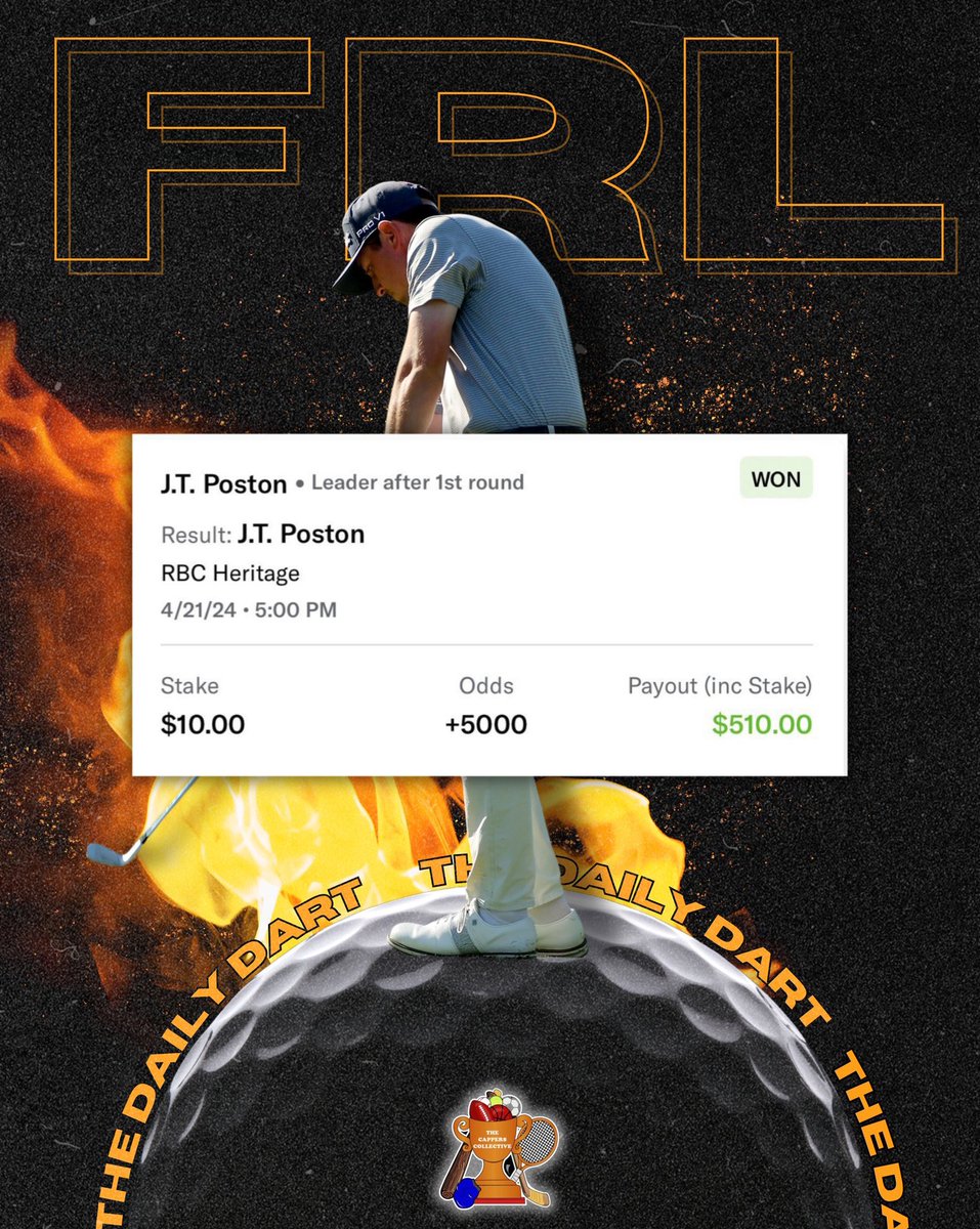 🚨🚨 GOLF SZN 🚨🚨 Another great call from capper @TheDailyDartt ⛳️ Poston 1st Round Leader ✅✅✅✅ $10 —> $510 💰💰💰💰 Posted in the discord —> Whop.com/TheCappersColl…