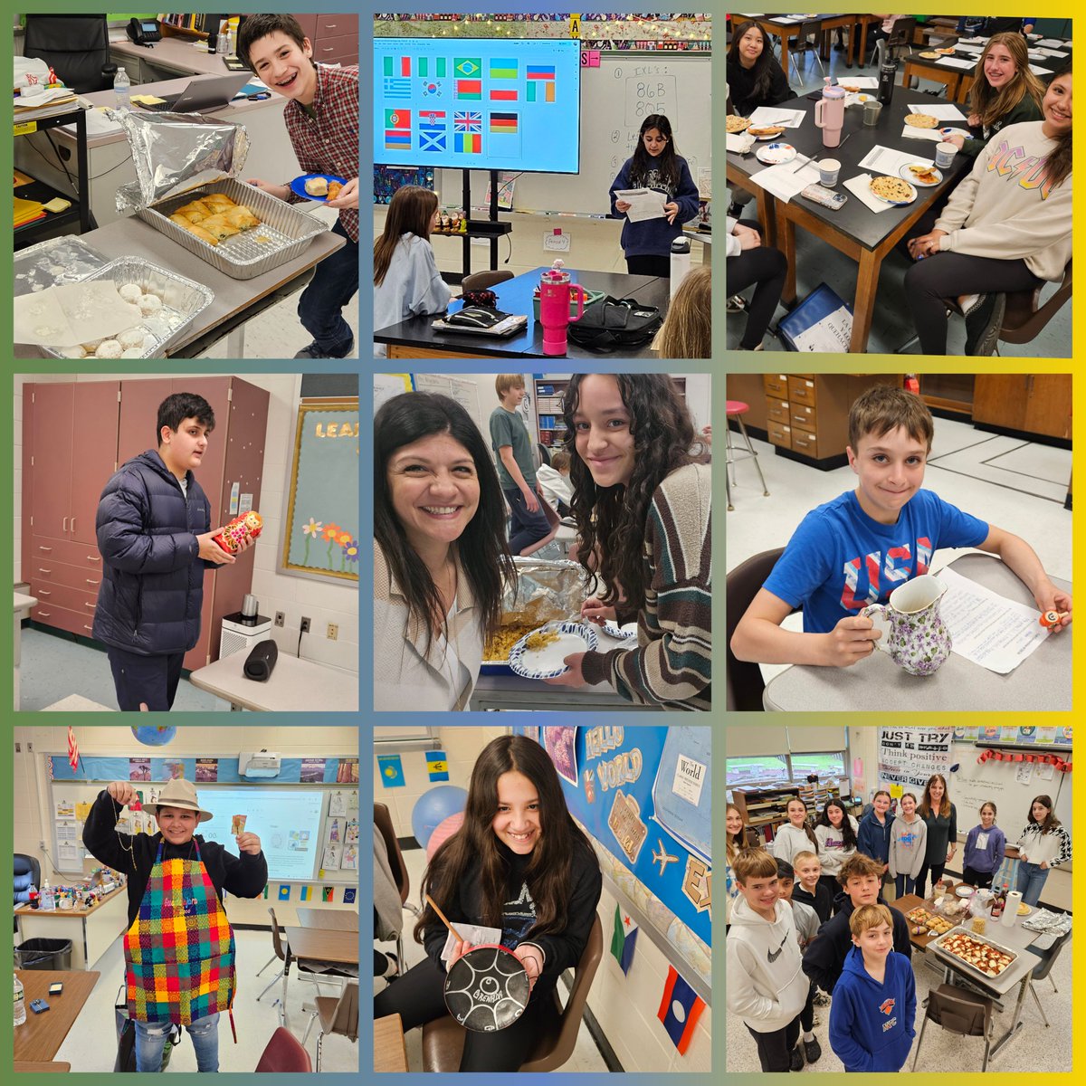 mrshumsCDMS's tweet photo. It's World Heritage Day at CDMS! Students celebrate their heritage by sharing an artifact that best represents their cultural background. What a great way to close out this rainy Thursday!!! My heart (and belly) are full!  💙💛 #WorldHeritageDay2024 @CedarDriveMS @CNSchools https://t.co/9LSzJTPesy