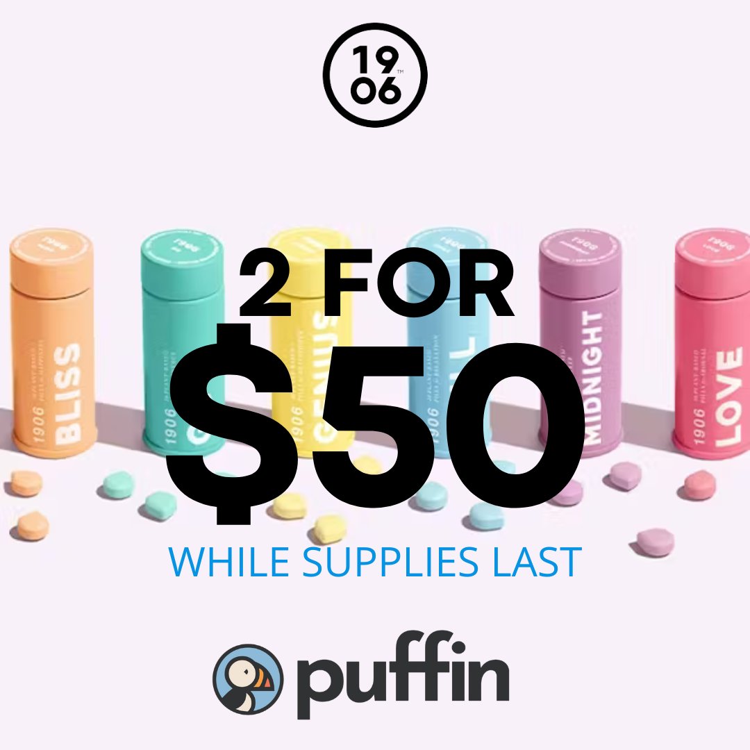 Twice the bliss, one sweet deal! 🍬 

Pop into Puffin for a pair of 1906 tins that'll take your vibe from chill to thrill. 

Swing by while it's hot - this duo deal's flying off shelves! 

21+ only. 

While supplies last. 

#PuffinStoreNJ #PuffinNJ #PuffinNewBrunswick