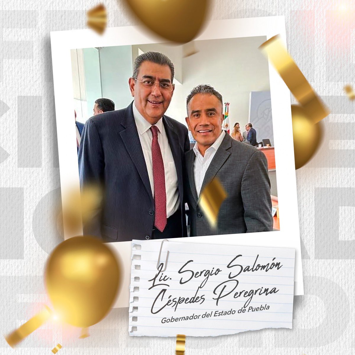 Felicito a nuestro Gobernador <a href="/SergioSalomonC/">Sergio Salomón</a> hoy en su cumpleaños. 

Muchas felicidades por un año más de vida, mi respeto y admiración porque es un gran ser humano y ha hecho un excelente trabajo por Puebla y los poblanos. 

Un fuerte abrazo.
