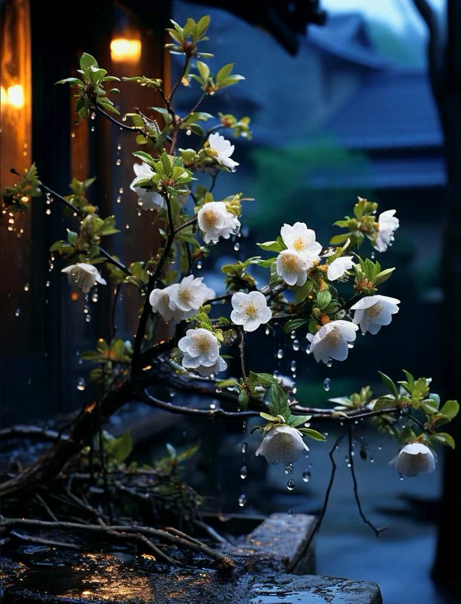 Flowers after the rain. 山路元无雨，空翠湿人衣~