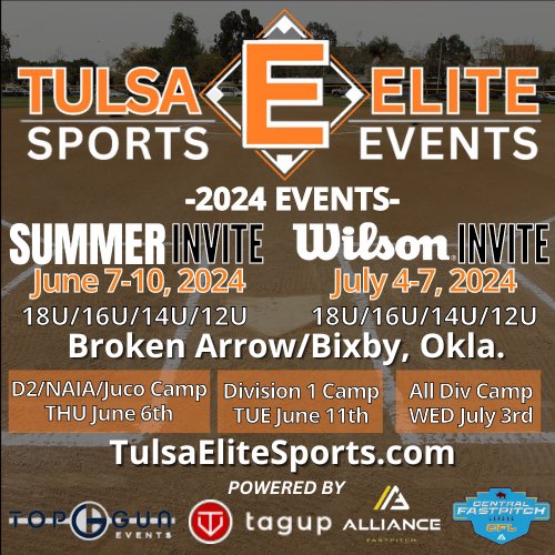 Register for our Summer Camps🥎

• Hosted before or after our Invites
• Camper’s team does NOT have to be in tourney to be in camps.
> THU 06/06 
    - D2/NAIA/Juco Camp 
> TUE 06/11 
    - Division 1 Camp
> WED 07/03 
    - All Divisions Camp
More Info: …lsaelitesoftballcamps.ryzerevents.com