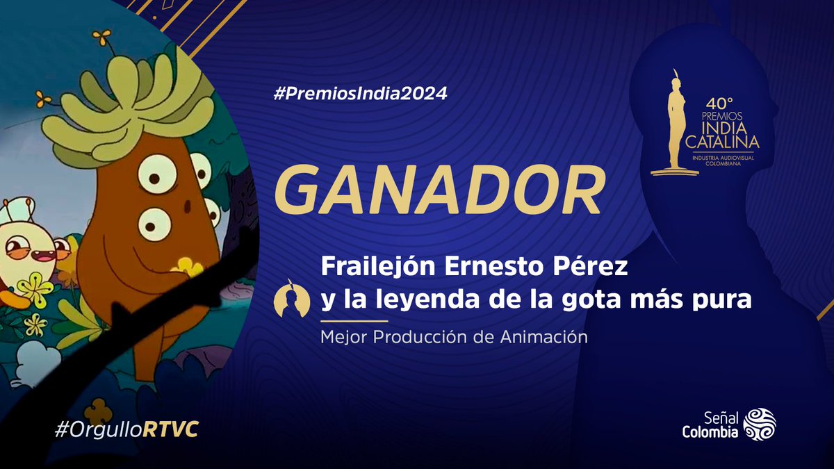 INRAVISIONco's tweet photo. ¡Premio India Catalina 🏆 para nuestro @SoyElFrailejon!

La serie de @SenalColombia y Piragna “Frailejón Ernesto Pérez y la leyenda de la gota más pura” 💧🍃 acaba de ganar el premio a Mejor producción de animación en los #PremiosIndia2024. 

¡Felicidades! 🤩

#OrgulloRTVC ❤️ https://t.co/oUbIgDwdvI