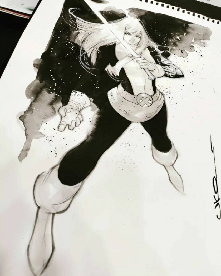 When the lil' sis makes an impression. #artiste #artist #art #Magik #magikcosplay #illyanarasputin #xmen #thenewmutants #newmutants #strongfemalecharacters #commissions #fanexpodenverspecialedition #mixedmedia #sexy #xmen97 #inkwash #comics #stanlee #jackkirby