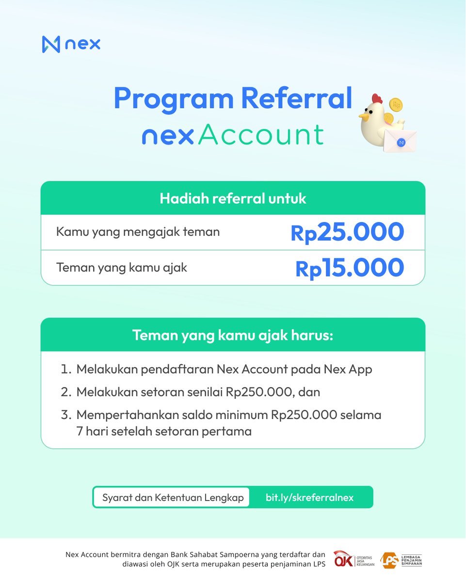 📢 Nex Referral Program!!

Iya, hanya dengan mengajak teman kamu pakai Nex Card dan Nex Account, kamu bisa dapat banyak bonus!

Info lengkap: bit.ly/skreferralnex