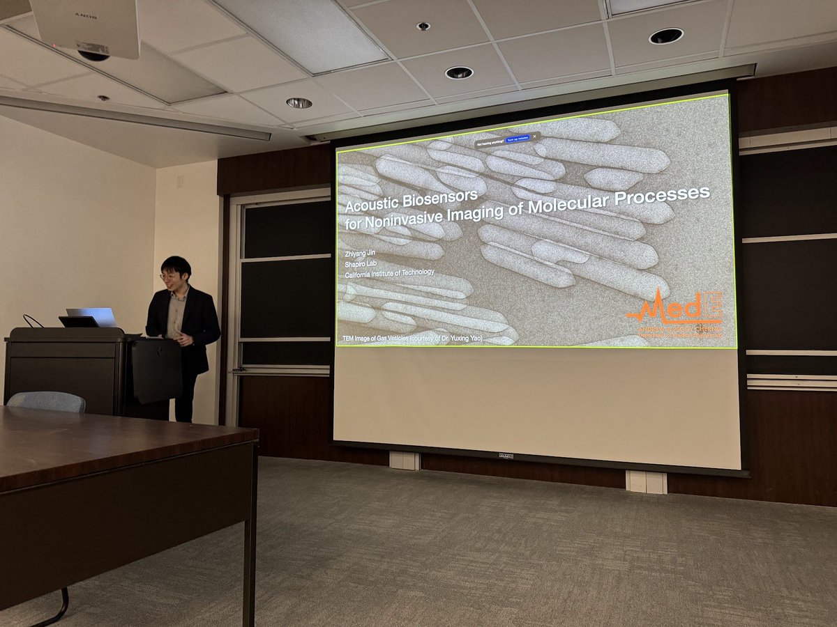 mikhailshapiro's tweet photo. Congrats to Dr. @ZhiyangJin on a phenomenal PhD thesis defense on acoustic biosensors! 🎉

Zhiyang's work broke fundamentally new ground in connecting ultrasound to dynamic cellular signals such as proteases and calcium. https://t.co/yqb3vfRCDU