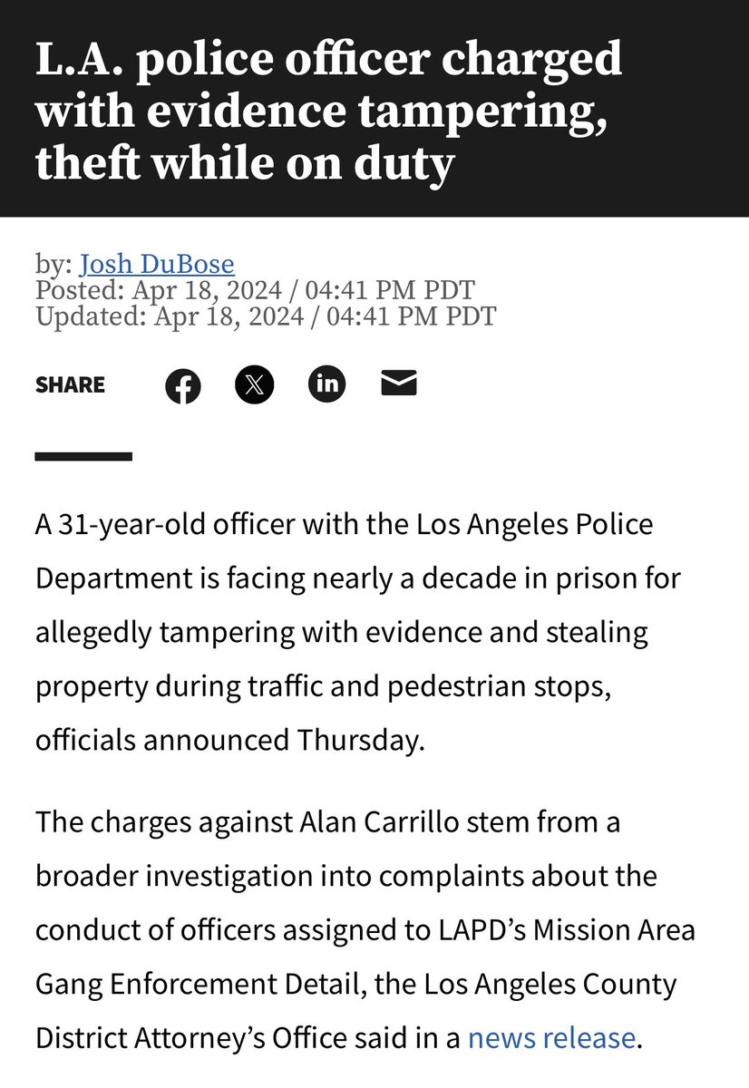 Amazing timing. One of the LAPD Mission gang cops was just arrested. ktla.com/news/local-new…
