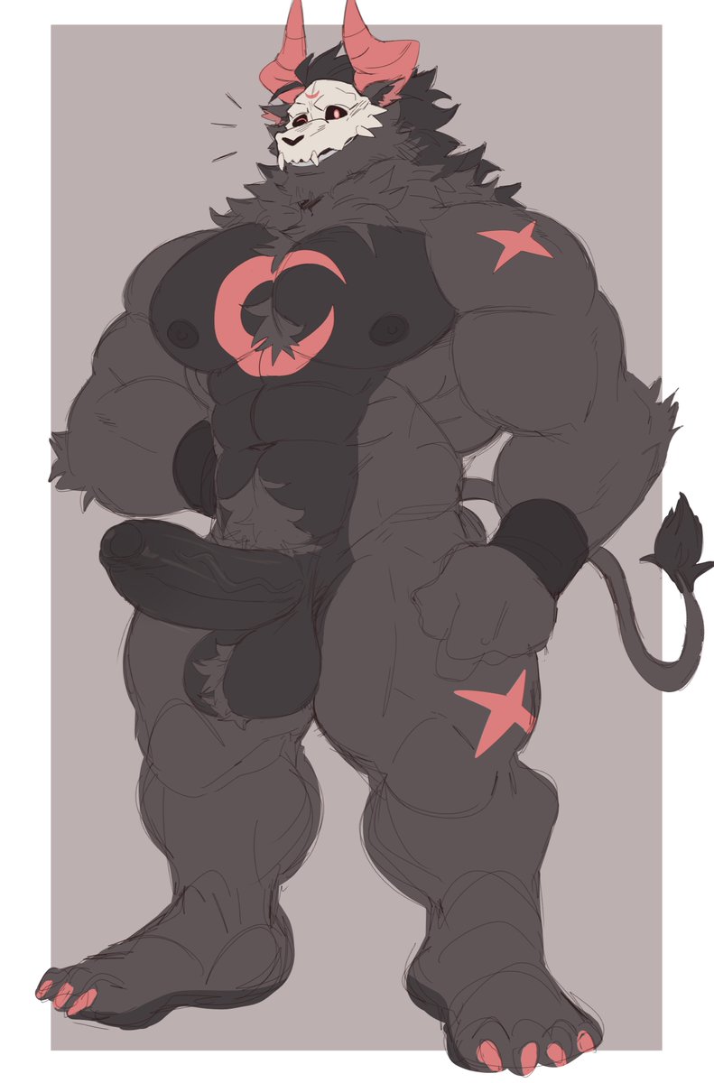 Juggermelon's tweet photo. Was prompted to quickly make a full body for my skull bull OC Dusk, so here he be https://t.co/xgot1rtyND