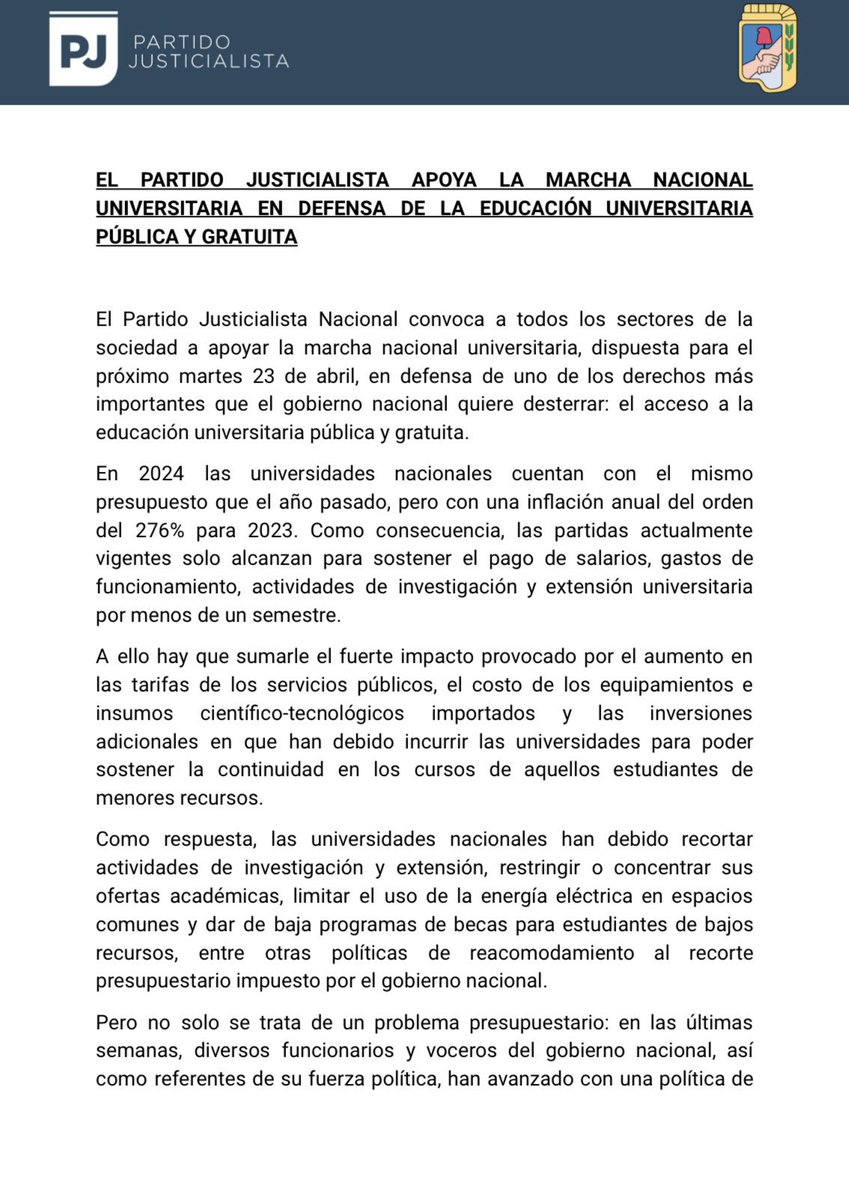 ACollia's tweet image. Las Universidades Públicas y Gratuitas son parte fundamental de la idiosincracia y el espíritu de nuestra Patria. El espacio que se llenó de hijos de obreros para construir una sociedad democrática y plural. 
Matar nuestra Universidad es podar el futuro de la Argentina.