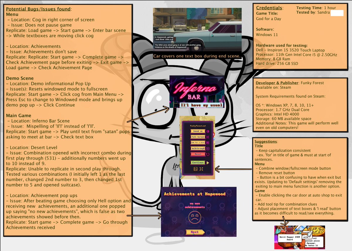 SandraScenarioS's tweet photo. Hey there, doing a QA practice project by testing demos for an hour and wanted to share what I found for your game @funkyforest1! https://t.co/MVJ392KwzP