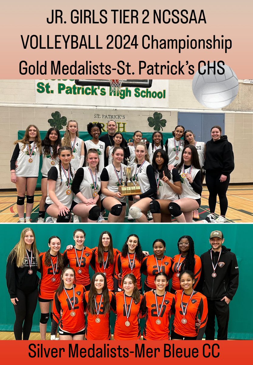 JaneGillier's tweet photo. Congratulations to the Tier 2 @NCSSAASports junior girls volleyball finalists on a great championship game today. @StPatricksOCSB with a 8-0 season defeated Collège catholique Mer Bleue who had a 6-2 season. Both teams played very well and the fans were awesome!#ncssaajrgvb https://t.co/IQ7i6lPReq