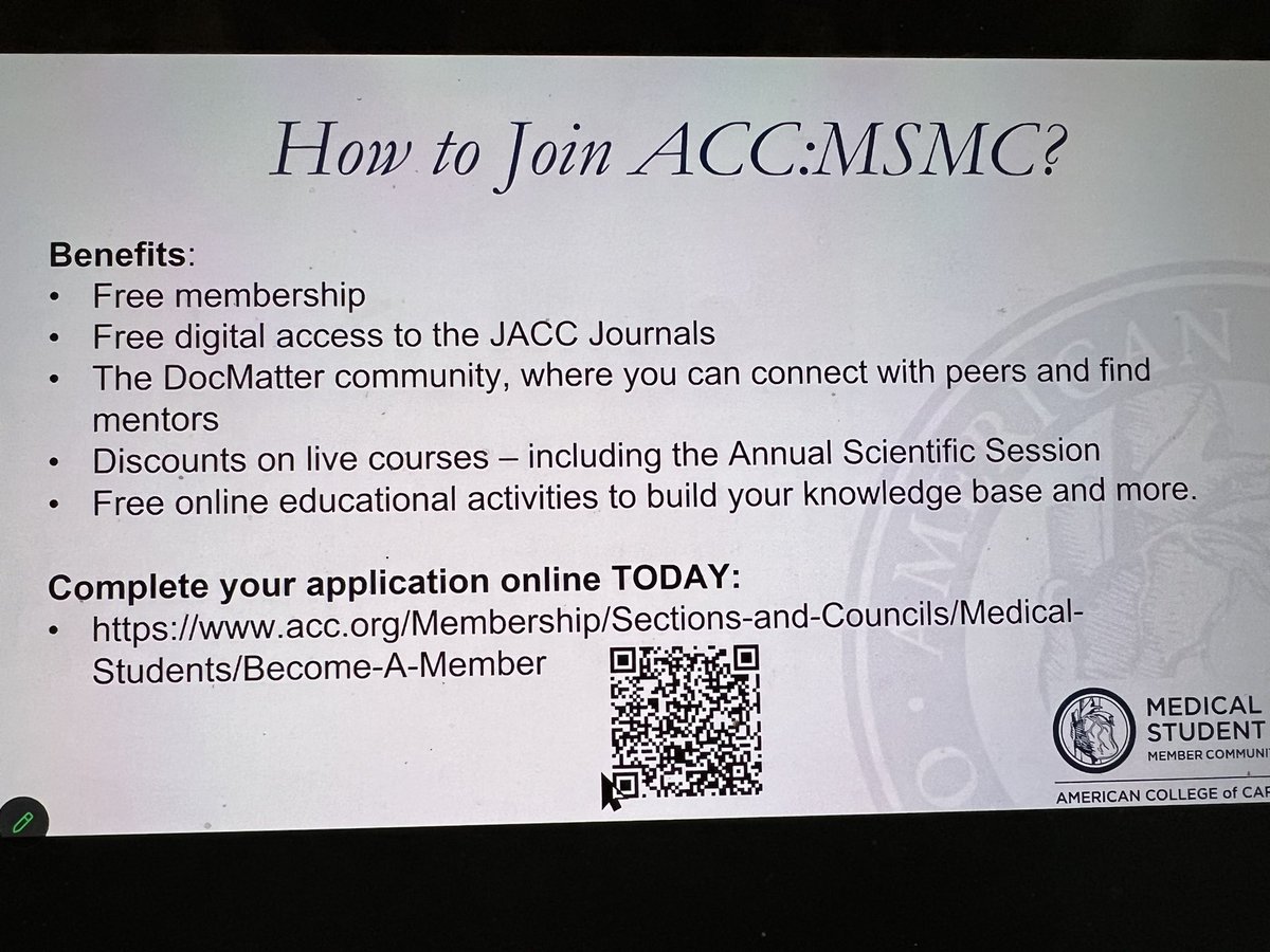 Excellent @SCAI webinar ‘Beyond The Cath Lab: Leadership, Research, & Work Life Balance in IC’ in collab with @ACCinTouch Medical Student Member Community (MSMC)! 💗What is MSMC? 💗What are MSMC’s projects? 💗How to join MSMC? Thanks @SriPittaMD @CJChungMD for hosting! @scaiwin