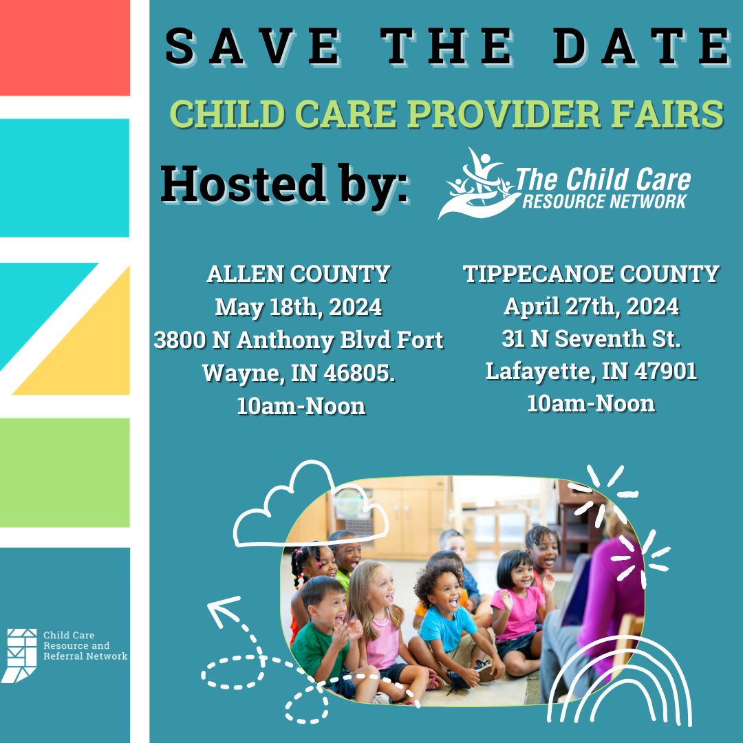 Don't miss out on the FREE Provider Fair in Tippecanoe AND Allen County! 🗓️ Save the date for April 27th &amp; May 4th! Come connect and ask questions to see how our vendors can support your program. Don't forget to register at forms.gle/WnHN63HnDQNV7t… !!