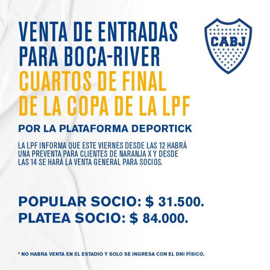 Est0EsBoca's tweet photo. 🎟️ La LPF pondrá a la venta las entradas en  https://t.co/evTCnW6kCu 

La venta comenzará a las 12 hs de este viernes 19/4 exclusivamente para los clientes de Naranja X y desde las 14 hs se extenderá a los demás socios y socias.

Info @Tato_Aguilera https://t.co/lxEcW2k9fm