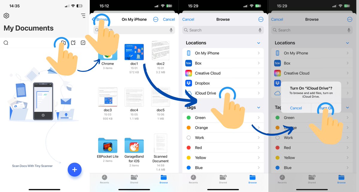 TinyScanner_app's tweet image. Cloud sync: where your files magically teleport from one device to another😆.
Let me show you how to import files from the Cloud with TinyScan on iphone and Android.