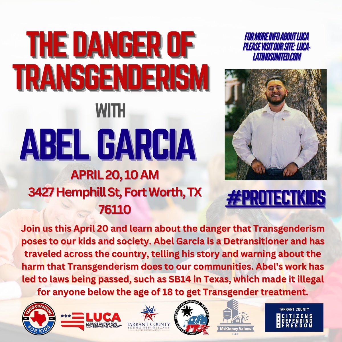 🚨 BREAKING: Fort Worth has canceled our event with De-Transitioner Abel Garcia because Latinos United for Conservative Action “beliefs do not comply with the City of Fort Worth Park & Rec Department.” This is what happens when taxpayers' dollars are spent on DEI. #1A Violation!