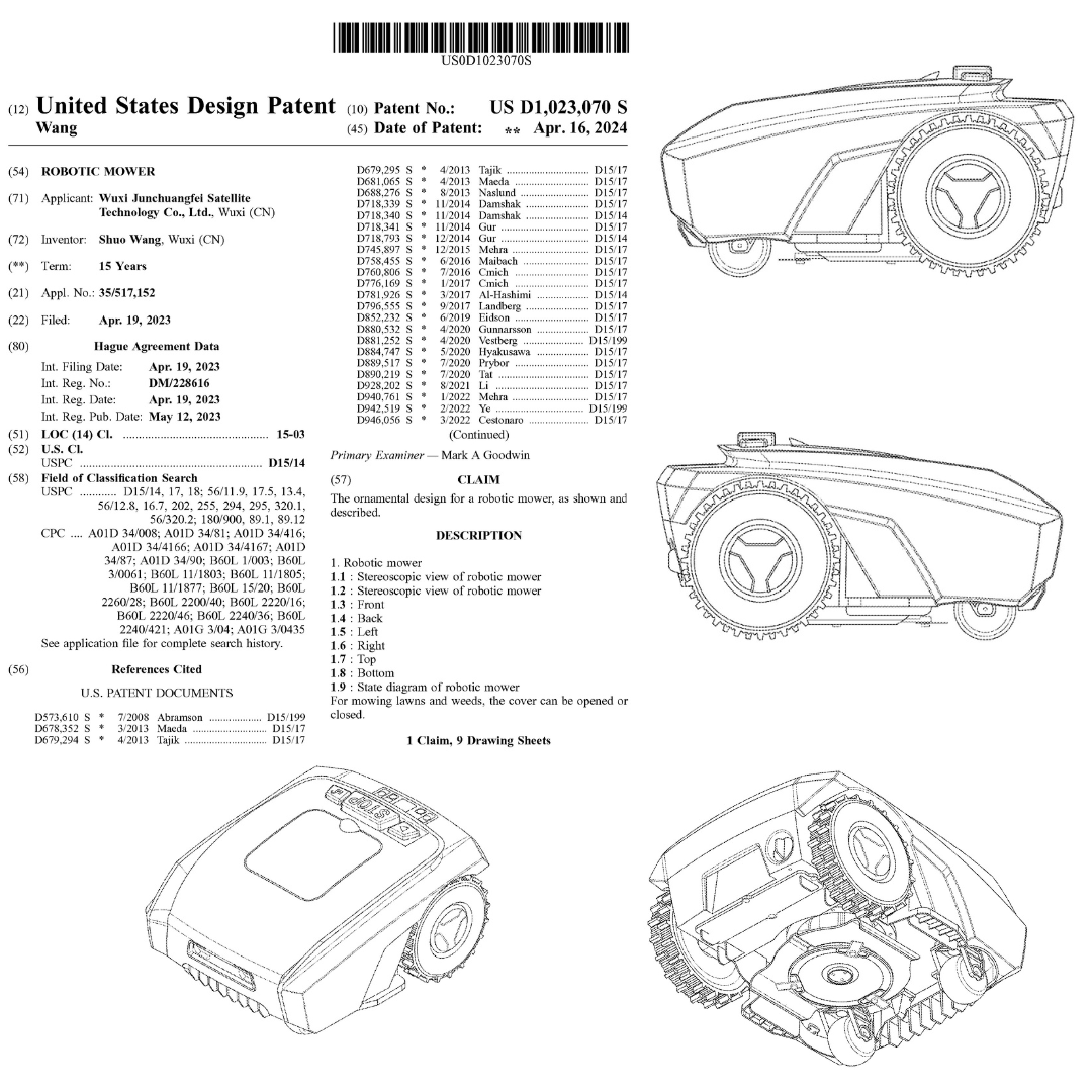 Roomba meets the great outdoors! 

Check out this new patent related to a robotic mower.

US Design Pat. No. D1,023,070

#Robotics #patent