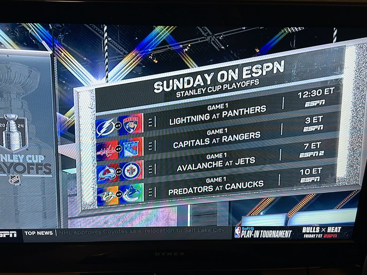 Sunday Game 1s. Other two series with Dallas and Edmonton as hosts will likely start Monday now