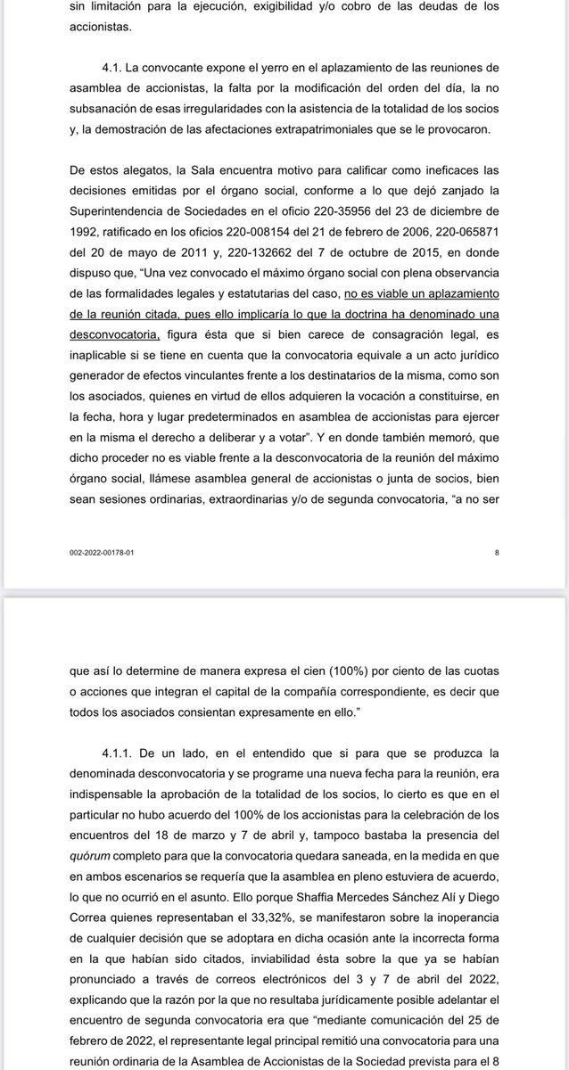 jairoparrac's tweet photo. ASAMBLEA ACCIONISTAS. APLAZAMIENTO CONVOCATORIA NO ES VIABLE SALVO QUE EL TODOS LOS ACCIONISTAS ESTÉN DE ACUERDO. TSB: https://t.co/NOcQdu3D8v