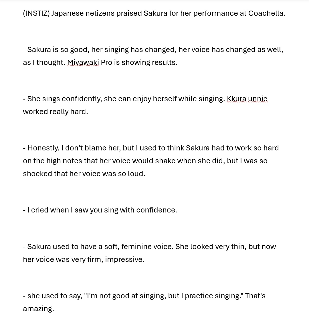 (INSTIZ) Jnetz praised Sakura for her performance at Coachella. - Sakura is so good, her singing has changed, her voice has changed as well, as I thought. Miyawaki Pro is showing results. - She sings confidently, she can enjoy herself while singing. Kkura you worked really hard