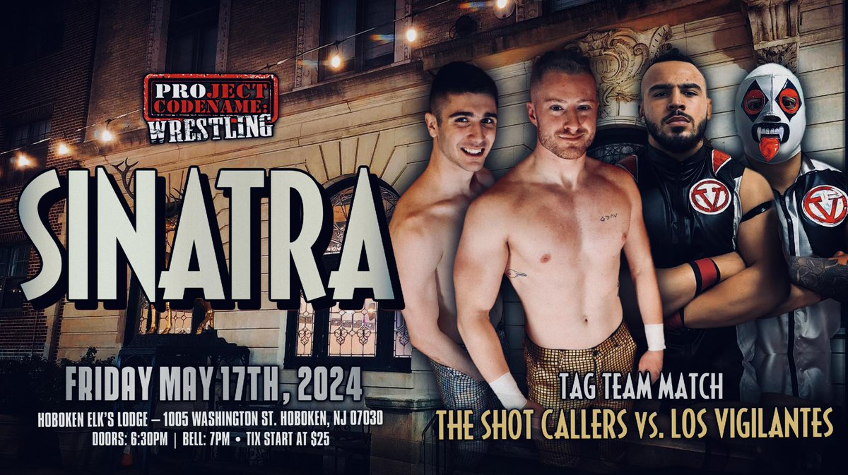 PARTY + VIOLENCE = $ Live at #SINATRA we will have a TAG TEAM FIGHT that will rock #HOBOKEN to the ground. The Shot Callers @RealJayTheKey @flash_carter_ will face Los Vigilantes!!! LIVE #PROWRESTLING / #LIVEMUSIC / FULL #BAR #FridayNight #HappyHour #Party tinyurl.com/thePROjectOnli…