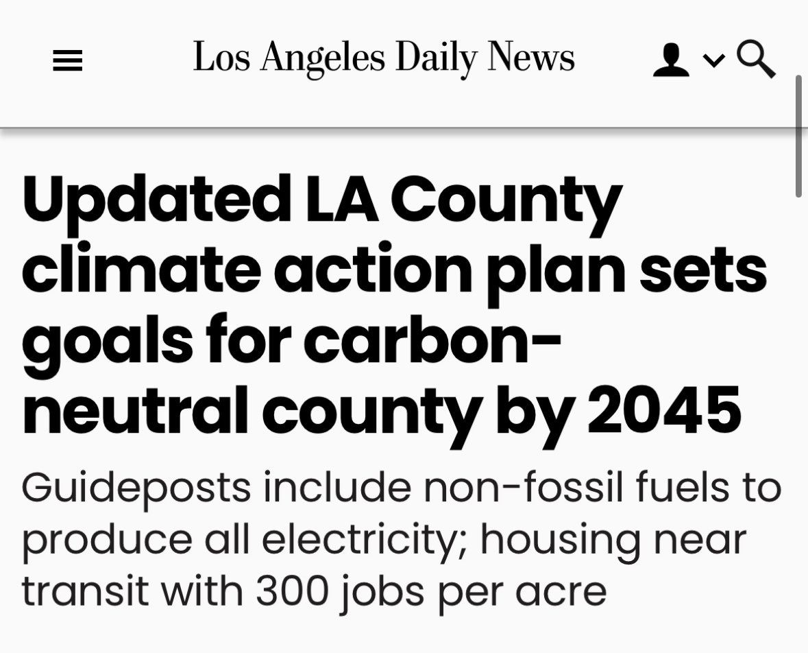 LA County’s largest sources of emissions are from buildings & transportation. This week, we passed a Climate Action Plan to reduce emissions from both. Our goals include: ⚡️zero carbon buildings by 2045 🚊housing & jobs near transit 💧locally source 80% of water by 2045