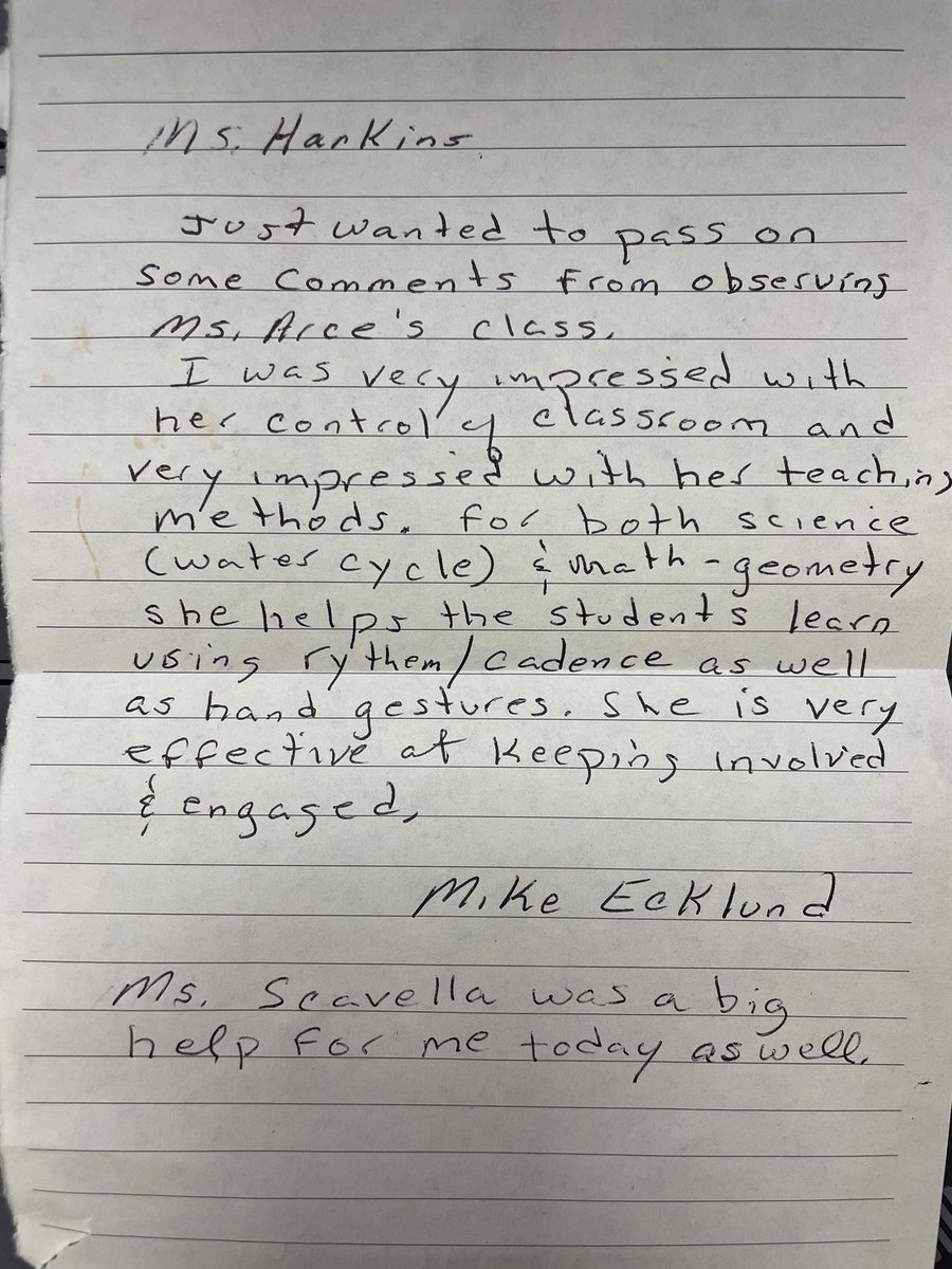 Received this letter from a guest teacher who subbed on our campus today. Impressed as usual, Ms. Arce and thank you for your kindness, @scavellag ♥️ @KirkElementary #KirkCan