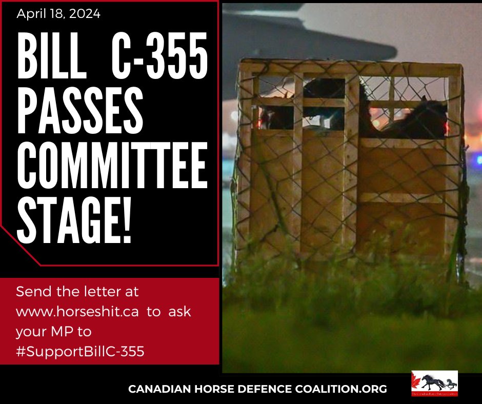 Today, the Ag Committee met to examine Bill C-355 clause- by- clause followed by a vote & we are pleased to report that the bill passed this stage! Send the letter at horseshit.ca asking your MP to #supportbillc355 @animallawcanada For the horses 🐎