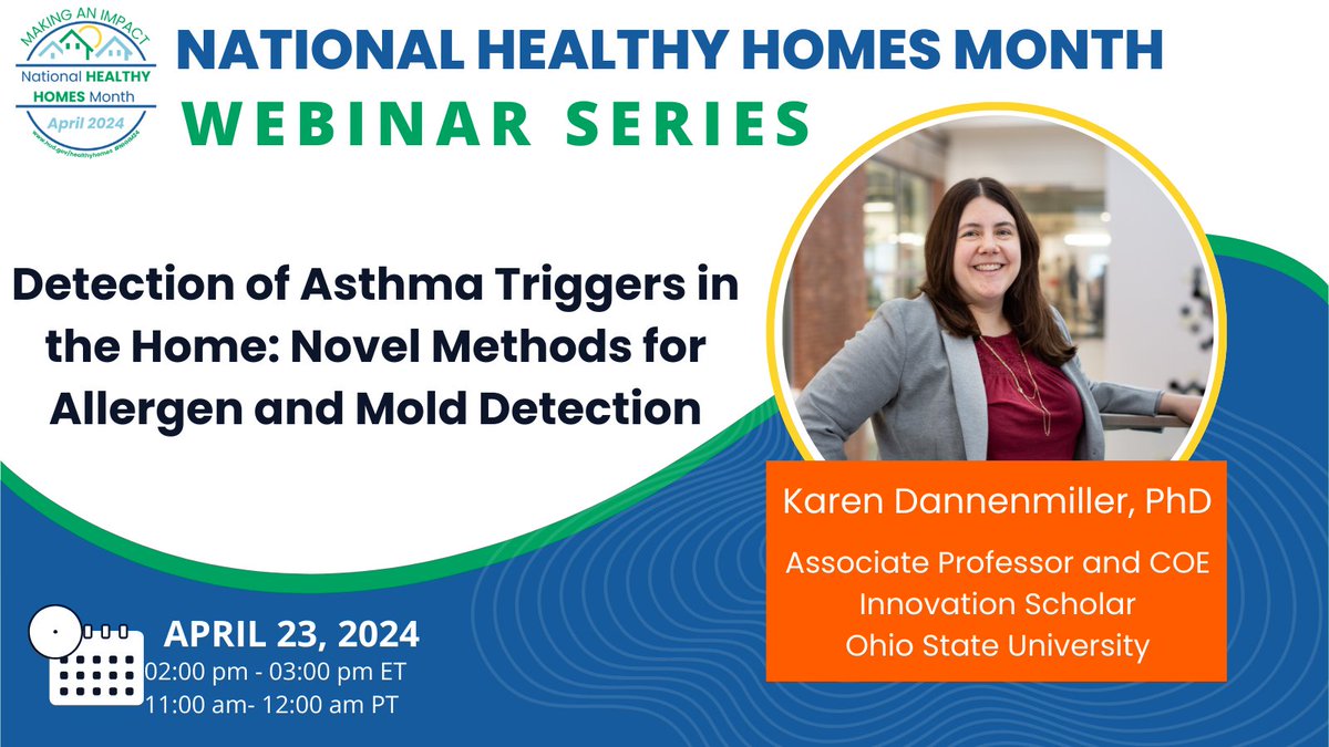 REGISTER TODAY: Detection of Asthma Triggers in the Home: Novel Methods for Allergen and Mold Detection zoomgov.com/meeting/regist… #HealthyHomes #Asthma #NHHM24